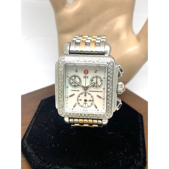 Michele Women's Watch 71-6000 Mother of Pearl Dial Diamond Swiss Quartz Two Tone - Picture 1 of 14